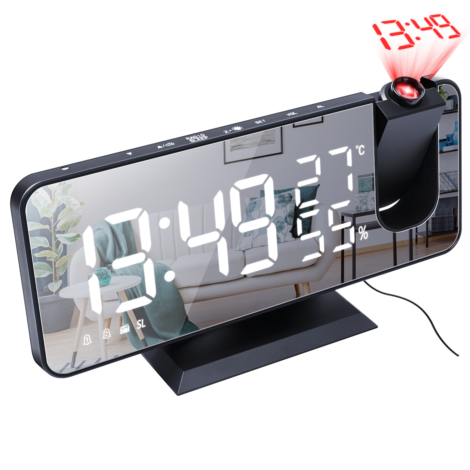 LED Digital Alarm Clock Watch Multifunction Table Electronic Desktop Clocks USB Wake Up FM Radio Time Projector Snooze Function Temperature Humidity Display