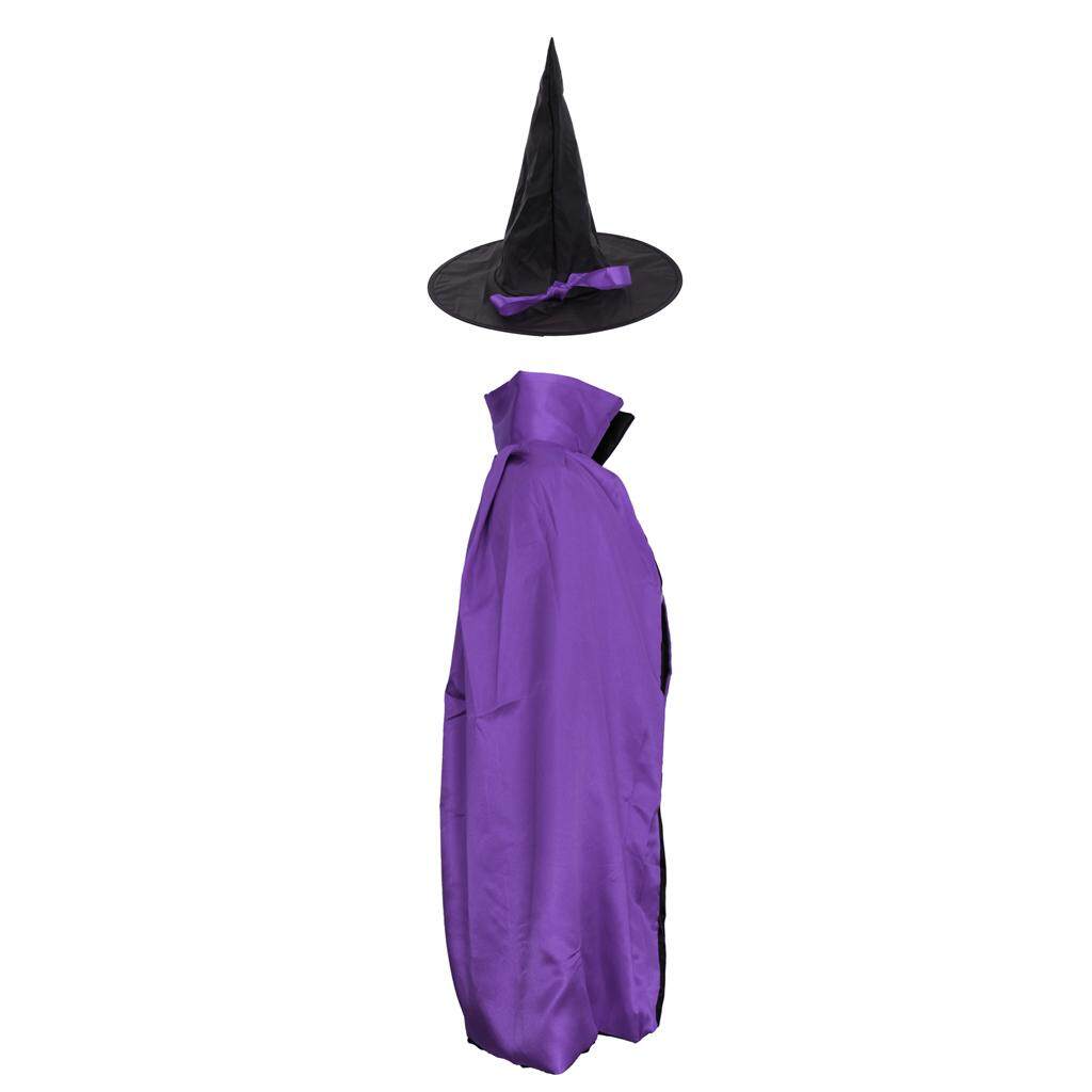 Fenteer Adults Kids Satin Wizard Witch Cloak Cape Hat Halloween Costume