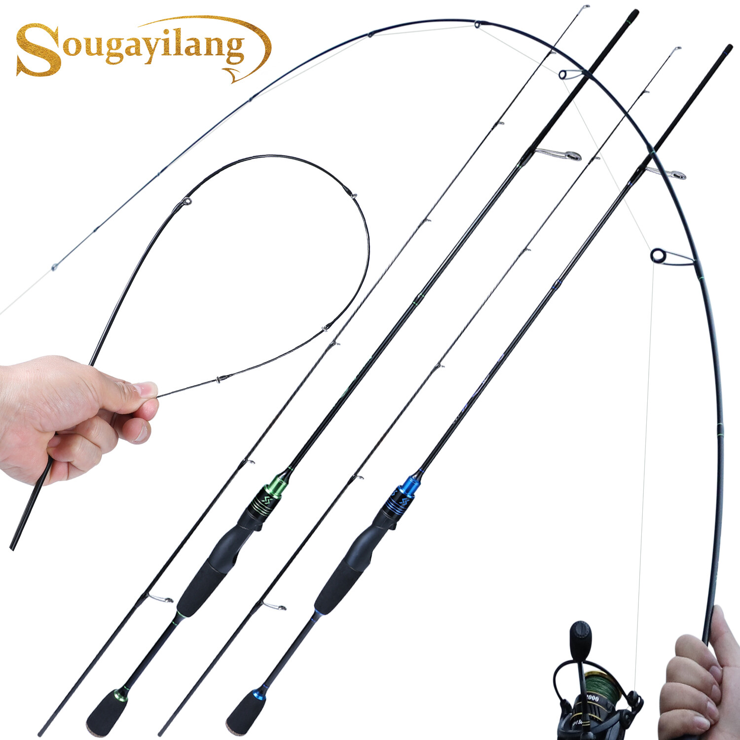 Sougayilang 1.8m/2.1m Fishing Rod 2 Section Spinning Ulight Fishinig Rod with High Carbon FIber Material with EVA Handle Fishing Tackle.