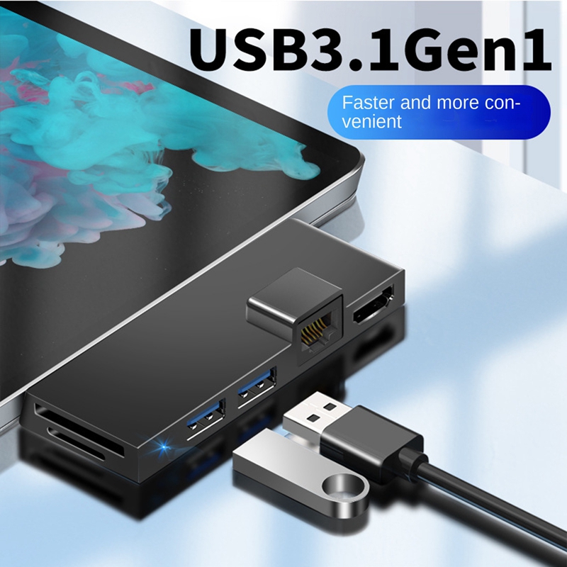 For Surface Pro 4 5 6 Docking Station Hub with 4K -Compatible TF Card Reader Gigabit Ethernet 2 USB 3.1 Gen 1 Port