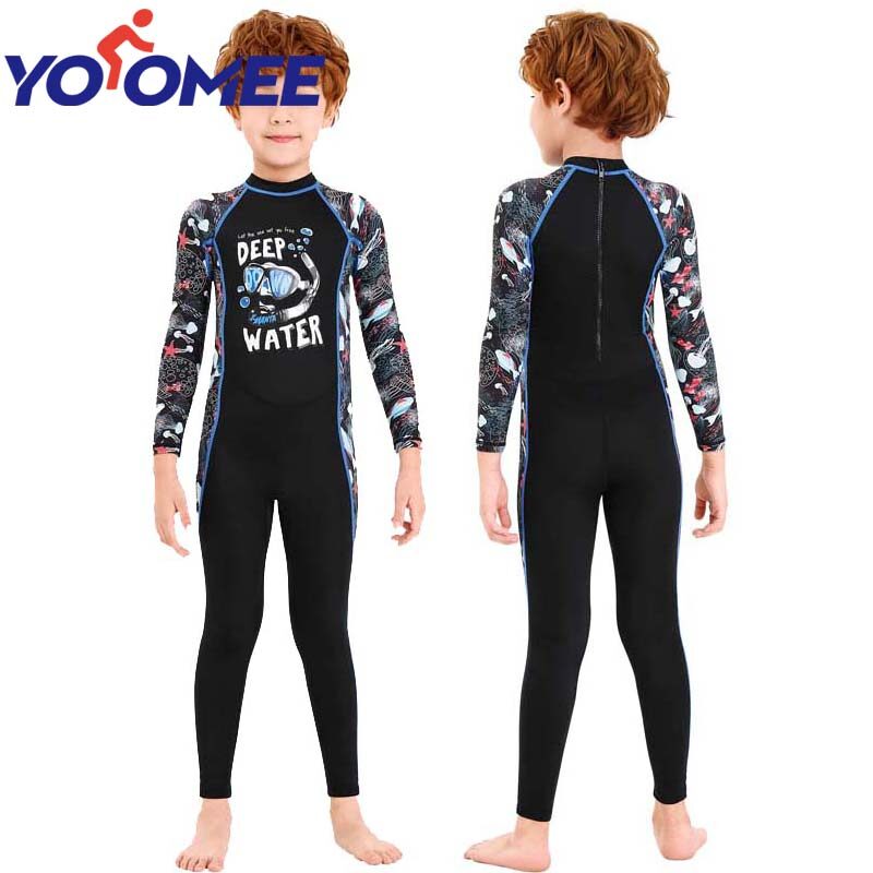 Yoomee Kids Girl Boy Long Sleeve Stretch One-Piece Swimwear Swimsuit Children Surfing Swimwears Snorkeling Wetsuit