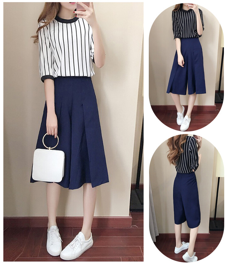 Missyouu Women's Casual Loose O-neck Half Sleeves Tops + Wide Leg Pants Two Piece Sets