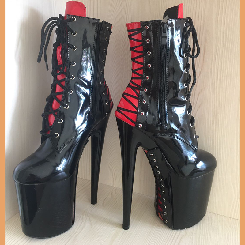Denova's Women's Patent Very High Heel Big Size Pole Dancing Mid-Calf Show Boot