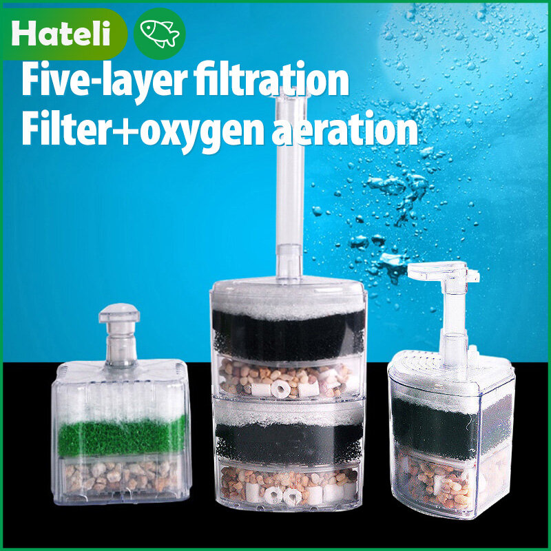 HATELI Corner Filter Bio Sponge Ceramic Air Pump Driven for Fry Shrimp Fish Tank Aquarium