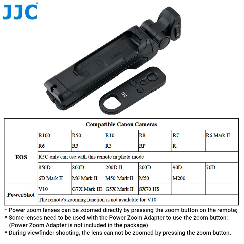 JJC TP-C1 vlog chụp grip mini máy ảnh tripod với bluetooth điều khiển từ xa không dây cho canon r100 r50 r8 r6 mark ii m50 mark ii eos rp r10 r7 r6 r5 r g7x mark ii 6d mark ii m200 m6 mark ii 850d powershot v10 G5X đánh dấu II, thay thế BR-E1 Canon