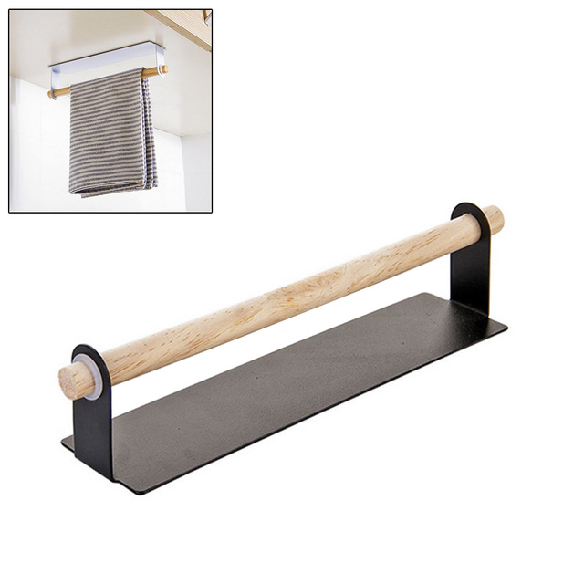 Bathroom Wood Towel Hanger Rack Bar Kitchen Cabinet Cling Film Rag Hanging Holder Organizer Toilet Roll Paper Holder Shelf