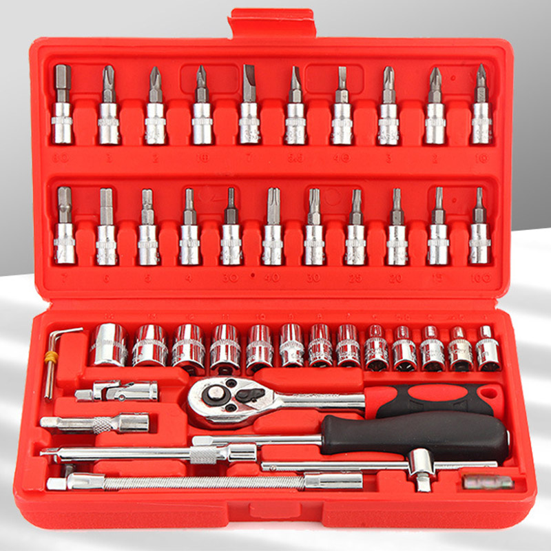 Auto Repair Tool Set, Ratchet Wrench, Glove Barrel Tool, 46-Piece Set, Batch Combination Tool, Hardware Tool