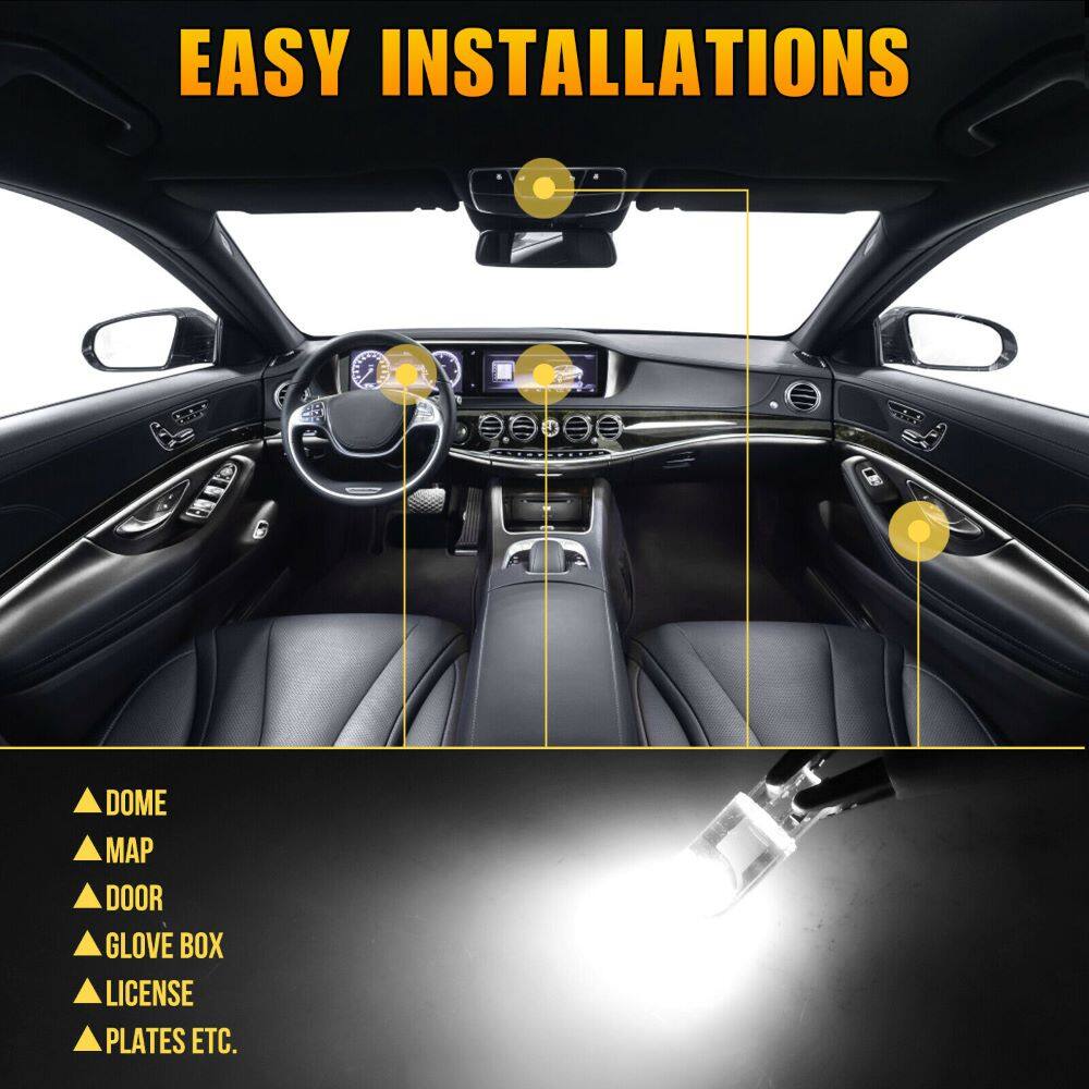 20X T10 194 168 W5W 2825 COB LED License Plate Interior Light Bulbs 