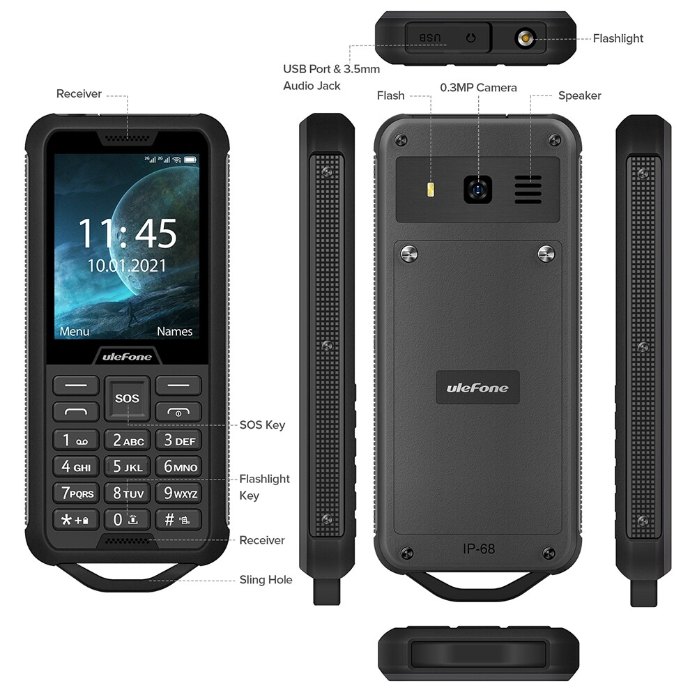 Ulefone Armor Mini 2โทรศัพท์มีสาย,32Mb + 32Mb, IP68กันน้ำกันฝุ่นกัน ...