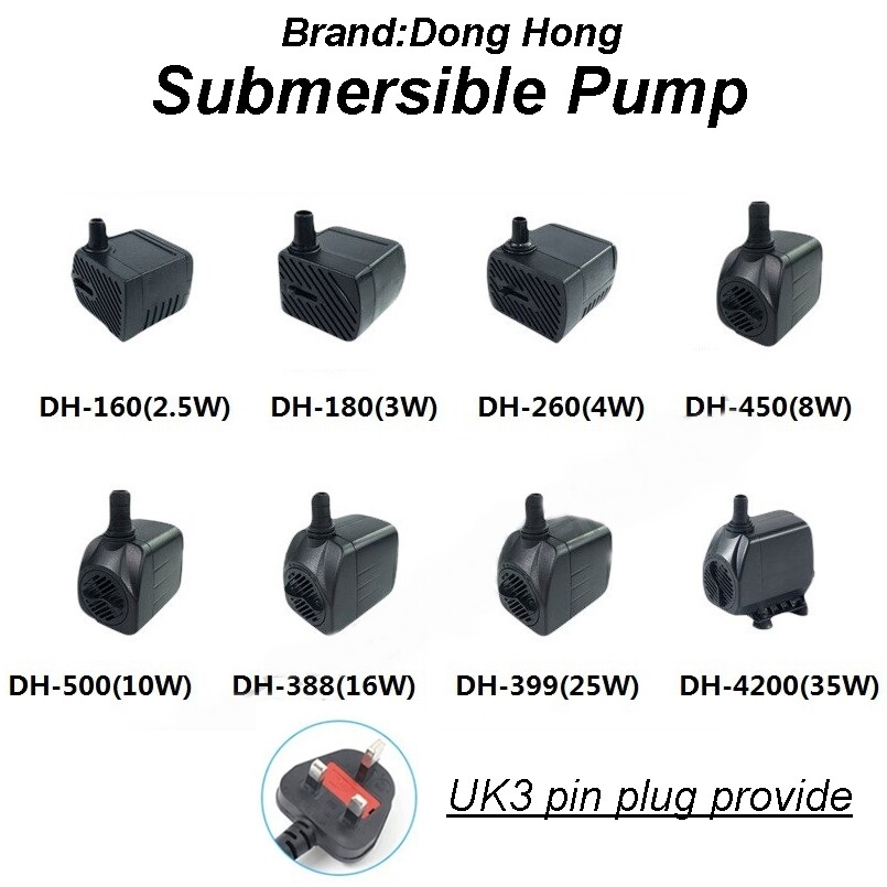 Submersible Water Pump UK 3pin Plug Aquarium Fountain Air Fish Pond