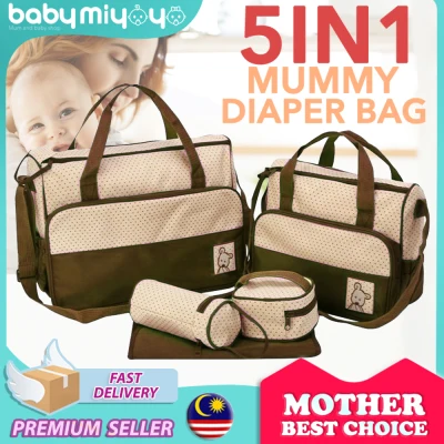 SOKANO 5 in 1 Mummy Essential Diaper Bag- Brown (Free Home Digital