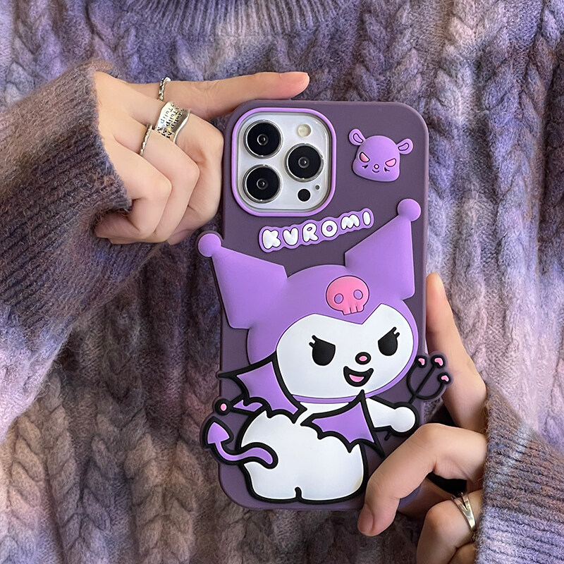 Ốp Điện Thoại Silicone Devil Kuromi Màu Tím Đậm Tương Thích Cho iPhone 14 13 12 Pro Max 11 14pro 13pro 14Promax Ốp Lưng Mềm Chống Sốc