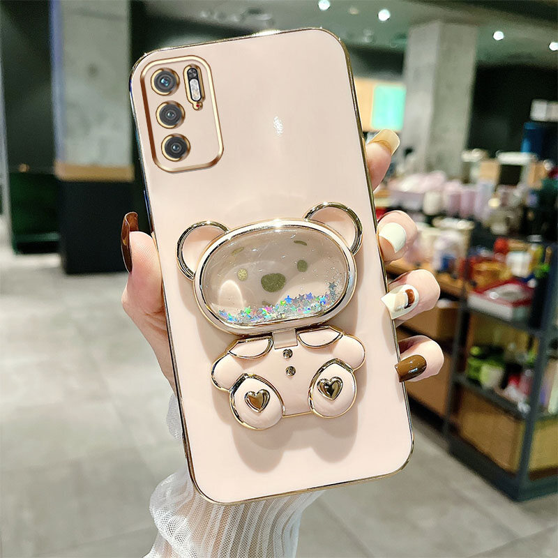 Ybd luxury electroplated mobile phone case for xiaomi poco m3 pro 4g 5g redmi note 10 5g note 10t 5g sequins quicksand astronaut bracket
