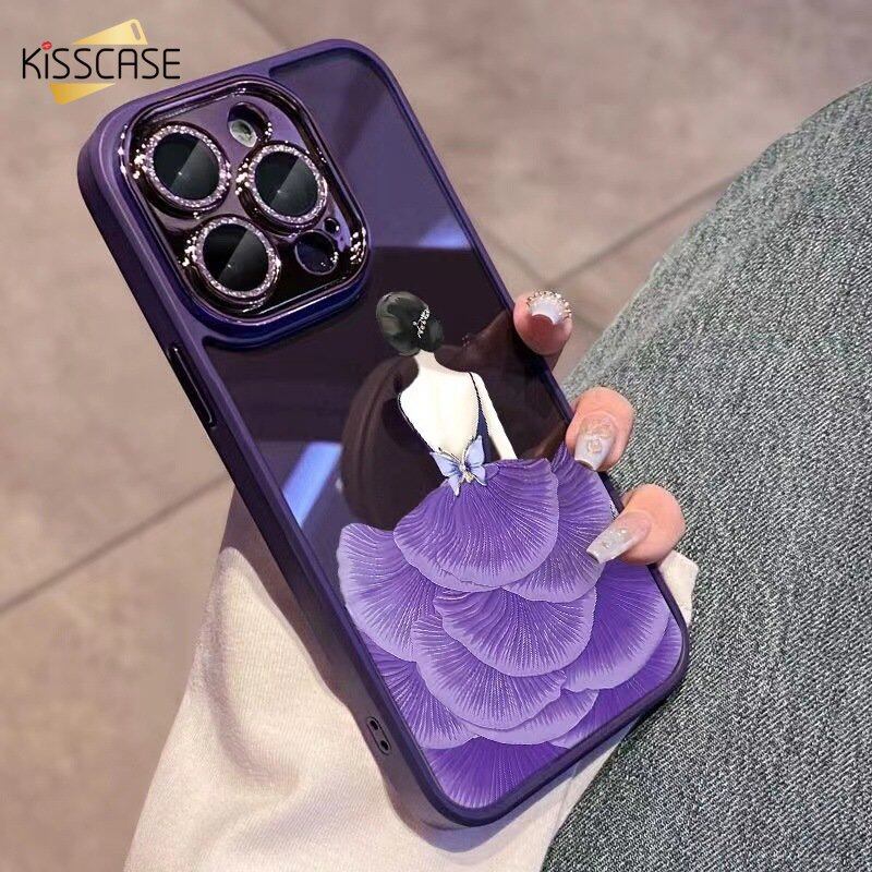 Kisscase painted goddess back phone case for iphone 15 pro max plus flash powder lens film protection clear anti-drop case for iphone 14 13 12 11 pro max 12pro soft tpu back cover