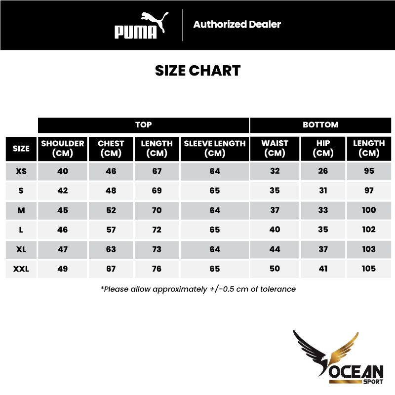 Puma tracksuit best sale size chart