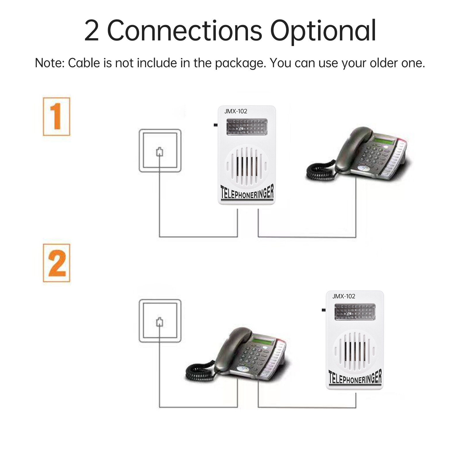 Bosto chuông điện thoại lớn Bộ khuếch đại 70dB chuông đèn nhấp nháy trợ giúp chuông có đèn flash phù hợp cho Điện thoại cố định kết nối 6p2c loại gắn tường Batt-ery-Miễn phí