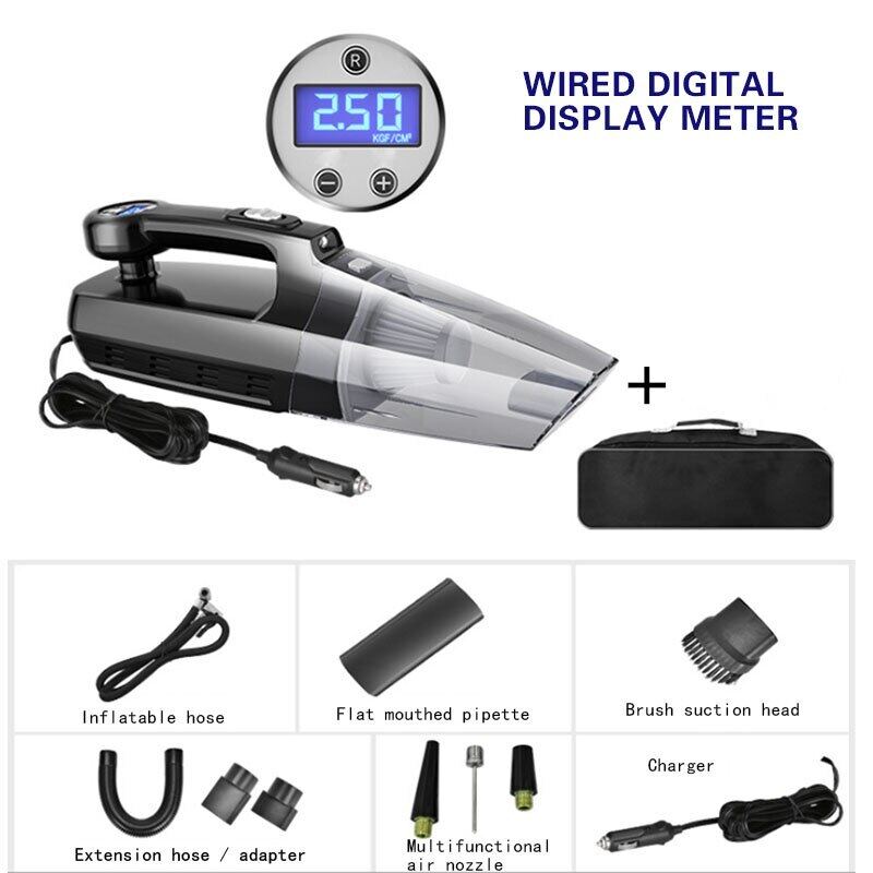Máy Hút Bụi Cầm Tay Cho Xe Hơi Có Bơm Lốp Kỹ Thuật Số Máy Đo Áp Suất Dụng Cụ Vệ Sinh Không Dây Đèn LED, Máy Hút Bụi Ô Tô Gia Đình