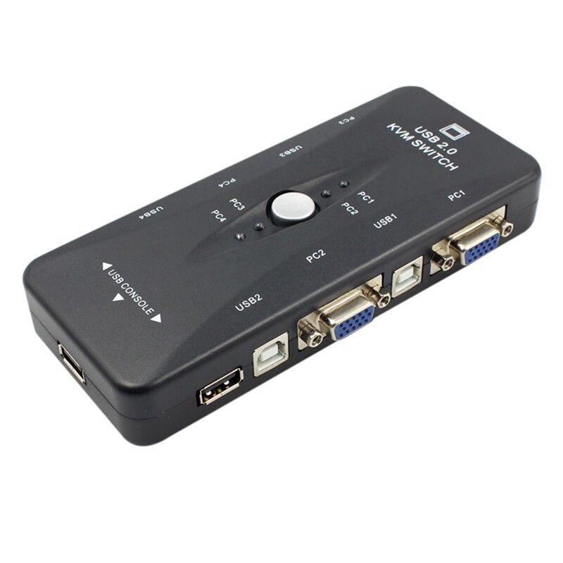 One for four 4 port usb 2.0 kvm switch box + 4 kvm cables keyboard monitor vga svga pc laptop