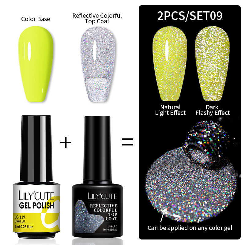 LILYCUTE 7ml 2PCS/SET Laser Reflective Glitter Colorful Top Coat