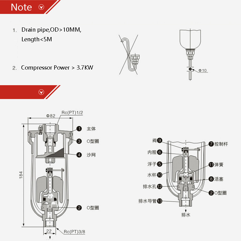 CNZG Auto Hair Drain Filter Compressor Water Moisture Trap Separator Regulator 1/2 Automatic Ad402-04 1/2''