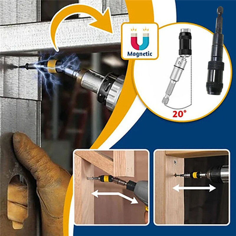 Magnetic Screw Drill Tip Adjustable Pivot Screwdriver Bit Holder 1/4" Hex Shank Electric Quick Change Locking Guide Drill Extensions Adapter