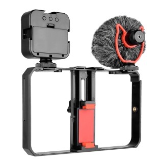 Phone Video Rig+Mic+Fill Light Kit Handheld Phone Stabilizer Stand Cage for iPhone12 Huawei Samsung Video Vlog thumbnail