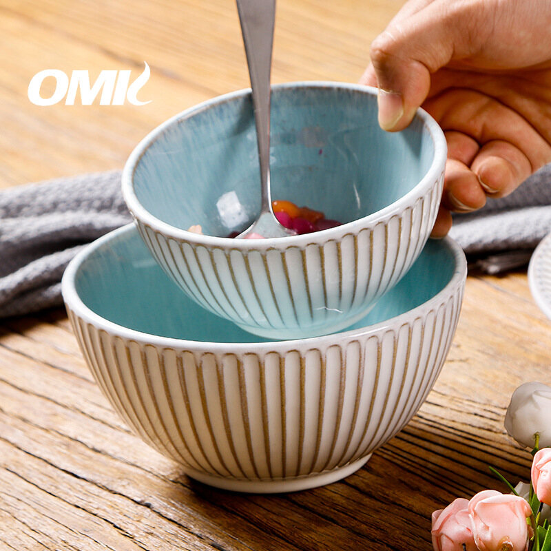 OMK Nordic Style Stoneware Dinnerware Set Dinner Plate Large Steak Plate Salad Bowl Ceramic Tableware