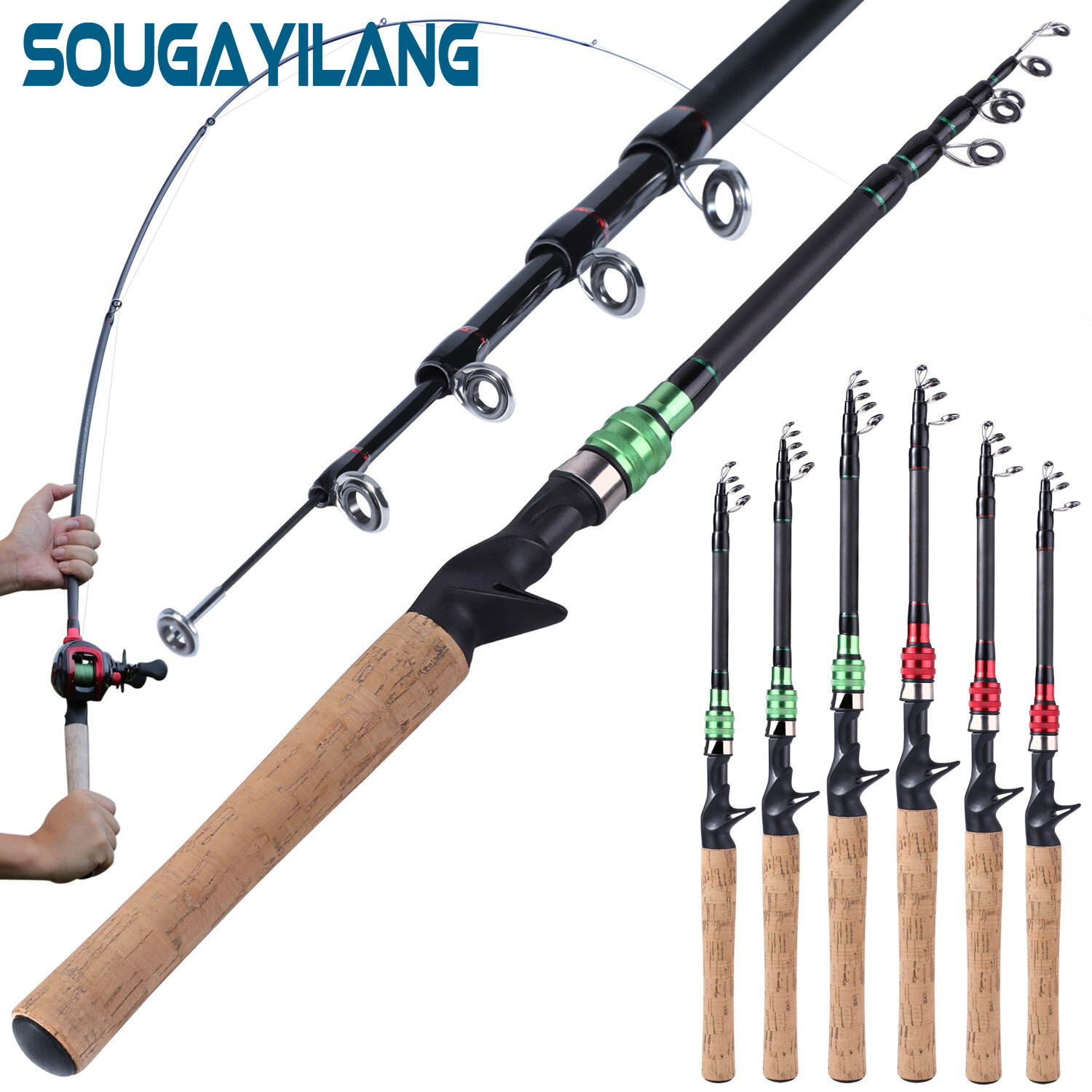 Telescopic Lure Rod Carbon Fiber Cork Wood Handle Spinning Reel Tackle Pole 