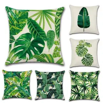 Set Of 6 Decorative Throw Pillow Case Tropical Green Plant Palm