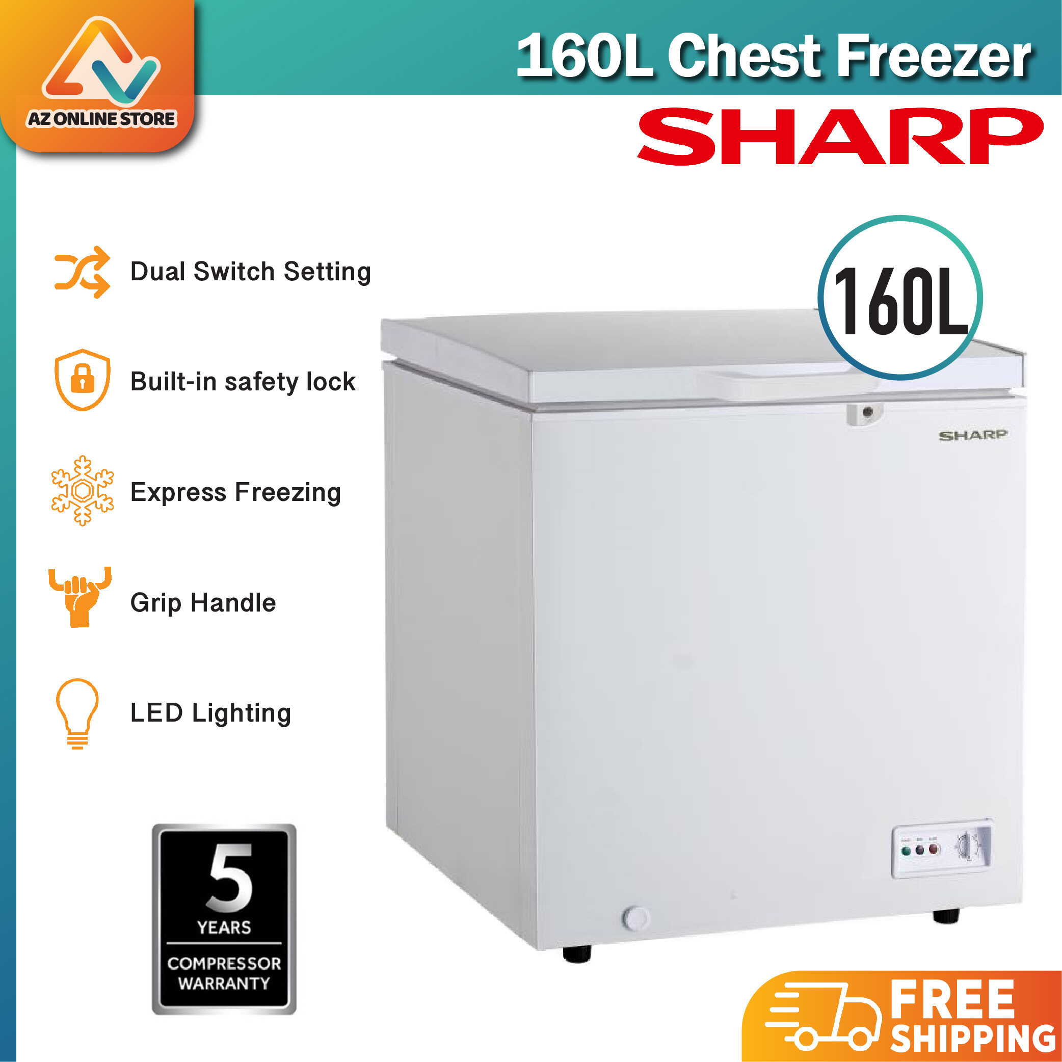 SHARP (SJC168) 160L DUAL FUCNTION CHEST FREEZER / PETI BEKU WITH LOCK