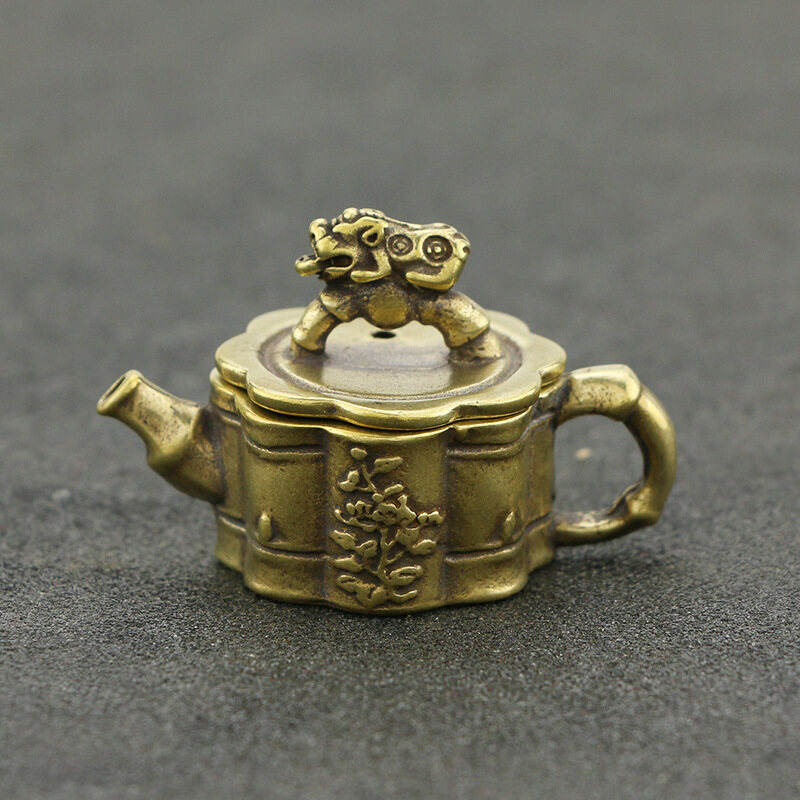Pi Xiu Bronze Crafts Ornaments Bronze Crafts Ornaments Bronze Mini Copper Kettle Ornaments To Help Transport Festival High Cover Copper Teapot Incense Burner Antique Collection