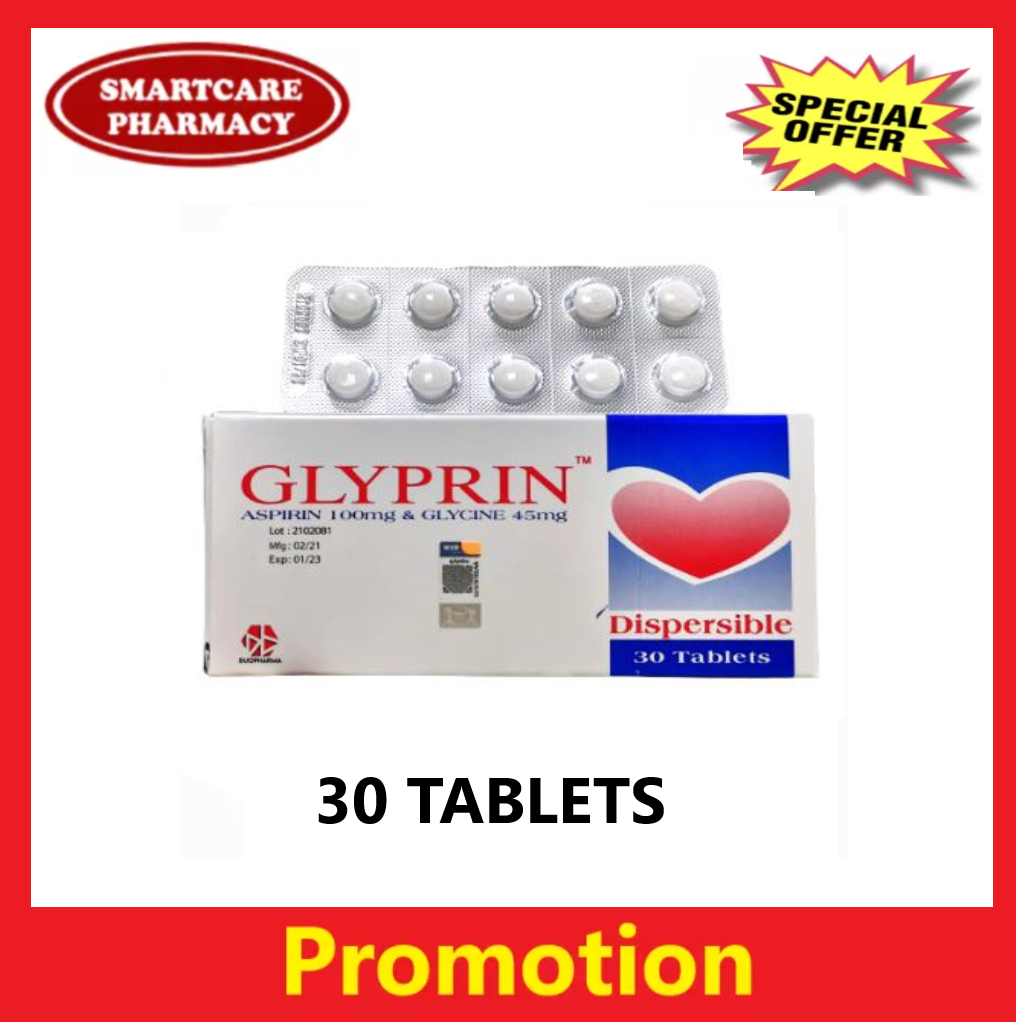GLYPRIN ASPIRIN 100MG GLYCINE 45MG DISPERSIBLE 30 TABLETS Lazada