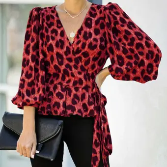 ladies red leopard print top