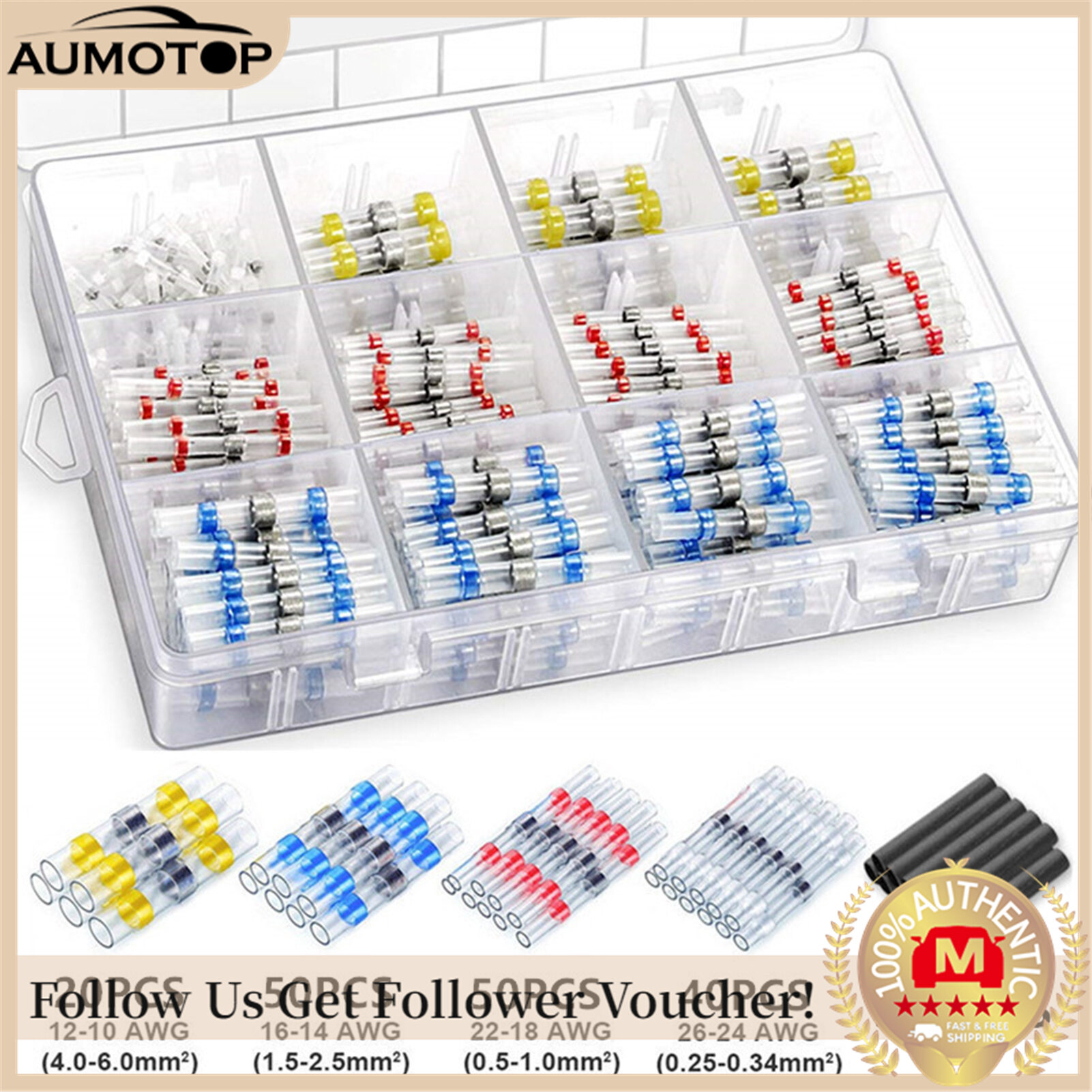 500pcs Solder Seal Heat Shrink Butt Wire Connector Terminals Waterproof Solder Seal Electrical Connectors Wire Cable Splice Kit Automotive Marine