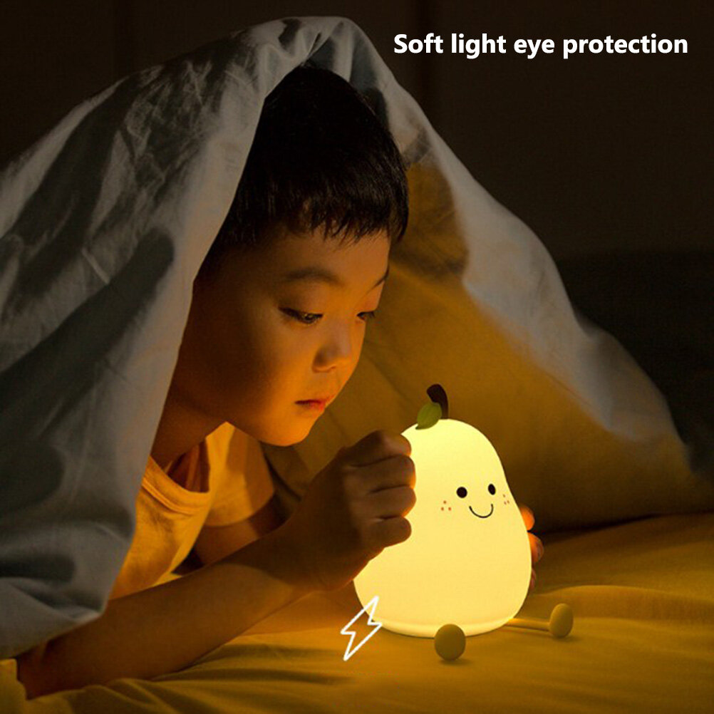 Creative Pear Shaped Night Light USB Charging LED Cartoon Silicone Night Light Warm Light Table Bedside Lamp for Bedroom Livingroom