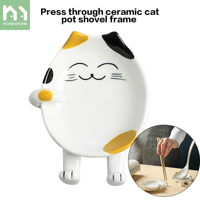 Homenhome Cartoon Ceramic Pot Cover and Pancake Turner Rack Chopsticks and Spoon Storage Rack Kitchen Pot Cover Holder
