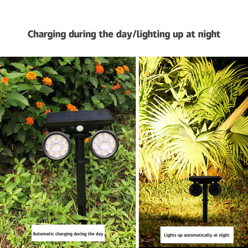B&B Led Solar Light Double Head Spotlight Outdoor Projection Light Wall Light Lawn Light Aisle Light  Intelligent Human Body Induction