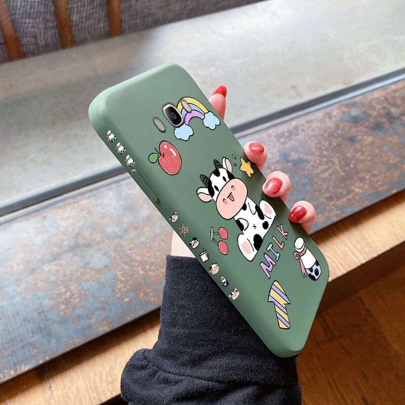 For Samsung Galaxy J7 2016 J7 2017 J7 Pro J7 Prime J7 Prime2018 J5 Case With cartoon milk cow Design Side Design Phone Case Square Edge Pattern Liquid Silicone Casing Full Cover Camera Protection Cases