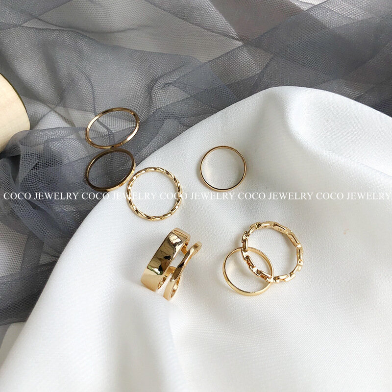 7pcs/set Korean Ins Simple Glossy Rings for Women Girls Fashion Hip Hop Trend Index Finger Ring