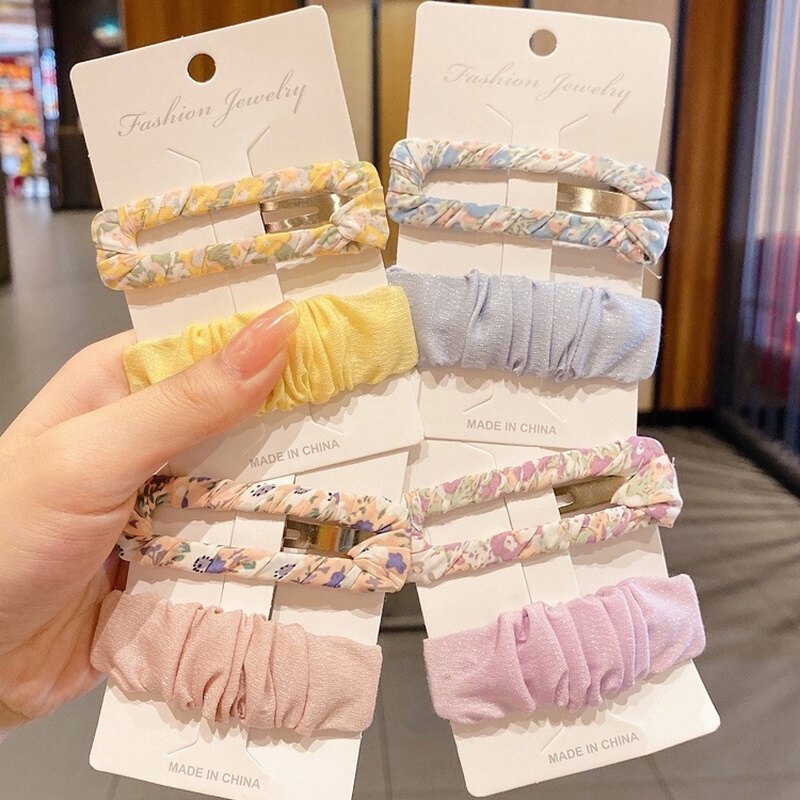 Square Hair Clip Fabric Floral Hairpin Sweet Cute Hair Accessories