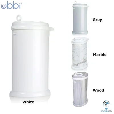 Ubbi Diaper Pail | Diaper Bin - White/Grey/Marble/Wood