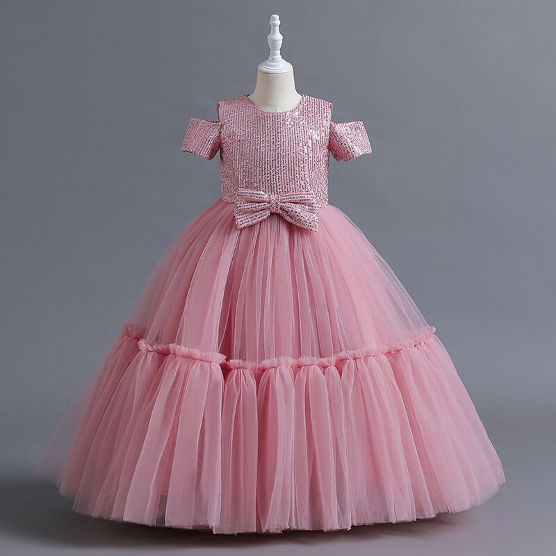 LZH children's clothing autumn/winter new long sleeve mesh lace dress catwalk dress host performance dress Pengpeng gauze dress dress