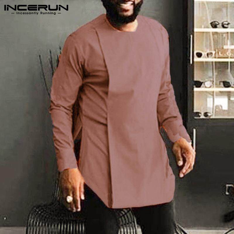 INCERUNเสื้อยืดแขนยาวสไตล์แอฟริกันสำหรับผู้ชาย,เสื้อเบลาส์ทรงหลวมลำลองเสื้อสไตล์พื้นเมือง