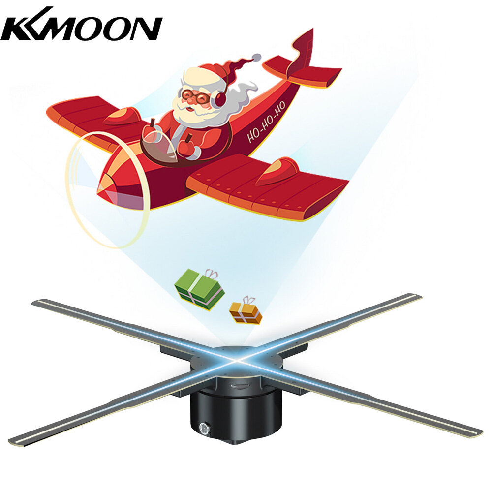 KKmoon 3D Hologram Projector Advertising Display Fan Wall-mounted Player 3D Naked Eye 2K HD LED Photo Video Fan with 576pcs LED Light Beads Remote Control Sign Real-time Screen Display