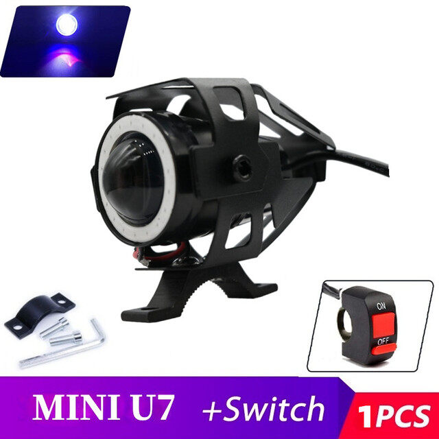 LED Motorcycle Headlight 125W U7 Mini Angel Eye Bulbs Motorcycle Scooter Motorbike Lamp 12V Led Light 1pcs