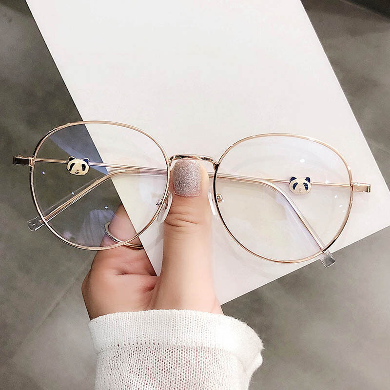 Metal Anti Blue Light Glasses Women Men Cute Panda Round Nearsighted Eyeglasses 0~-4.0 Myopia Glasses