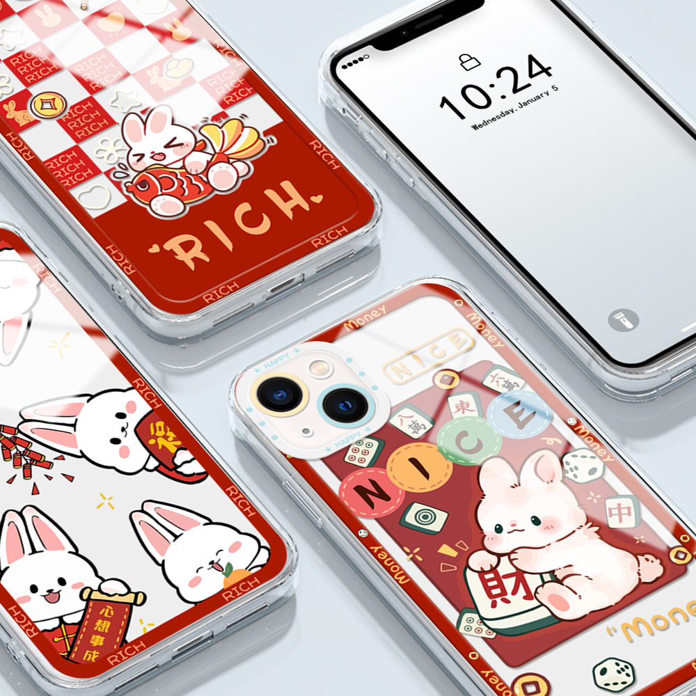 Hontinga Casing Case For Xiaomi Redmi Note 11T Pro+ Note 11S Note 11 Pro 5G 4G Note 8 Pro Note 9 Case Transparent Clear Case Rabbit Year Phone Case Soft Silicone Full Cover Shockproof Rubber Cases Back Cover Phone Casing Softcase For Girls