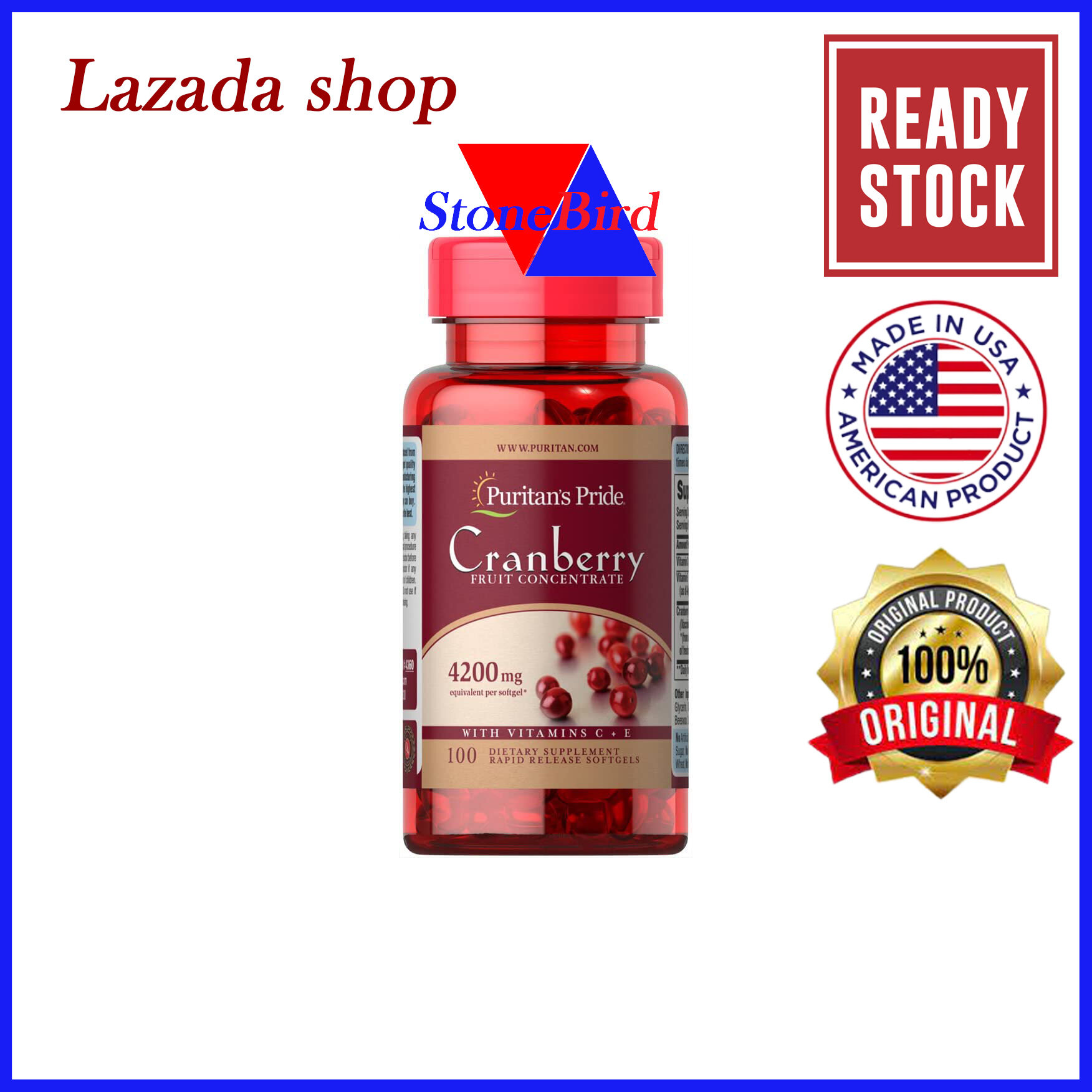 Puritans Pride Cranberry Fruit Concentrate with Vitamin C & E, 4200 Mg