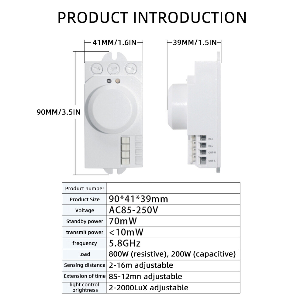 5.8G Microwave Radar Sensor Switch Knob Switch to Adjust AC85-250V