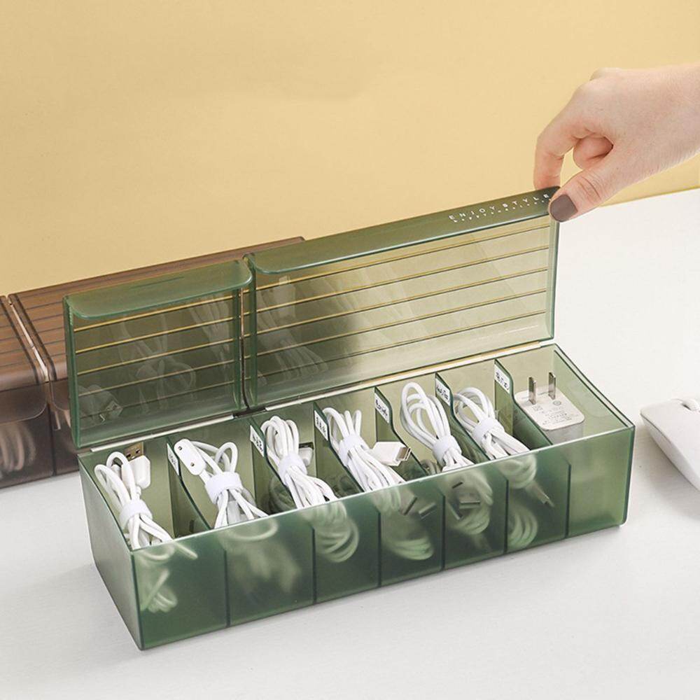 WENTIVV USB Charging Cord Box Partitioned Plastic Storage Power Wire Bin Charging Plug Case Cable Holder Data Line Organizer